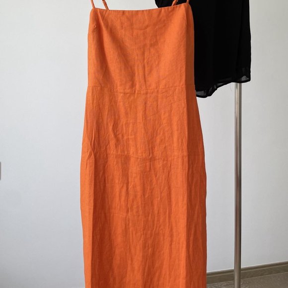 NWOT Reformation Frankie Linen Dress in Citrus Orange Maxi - Picture 7 of 7